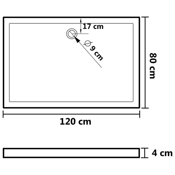 Suihkualusta valkoinen 80x120x4 cm ABS