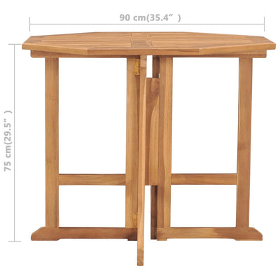 Kokoontaitettava puutarhan ruokapöytä 90x90x75cm täysi tiikki