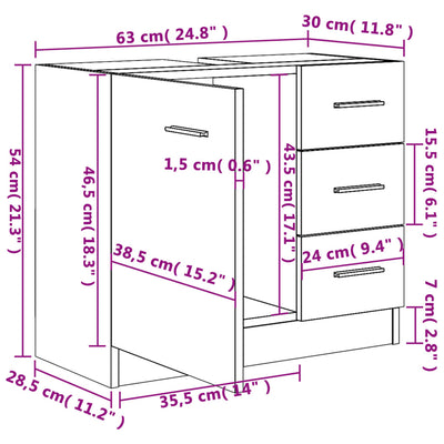 Allaskaappi musta 63x30x54 cm tekninen puu
