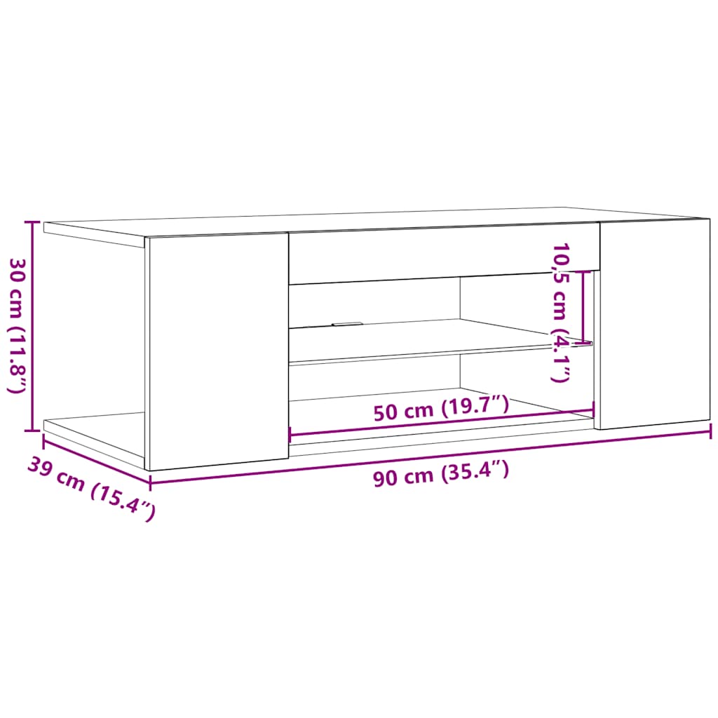 Betoninharmaa tv-taso led-valoilla Jair 90x39x30cm