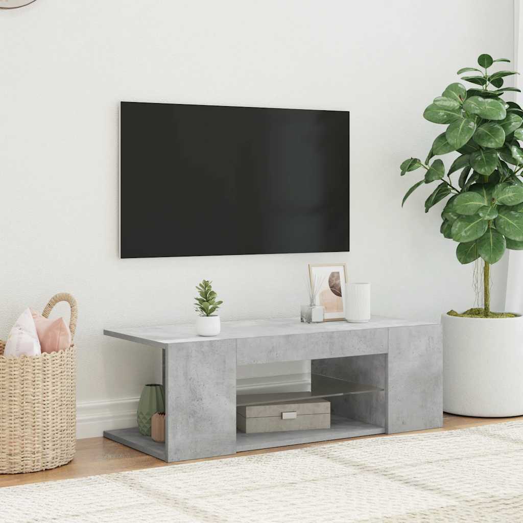 Betoninharmaa tv-taso led-valoilla Jair 90x39x30cm