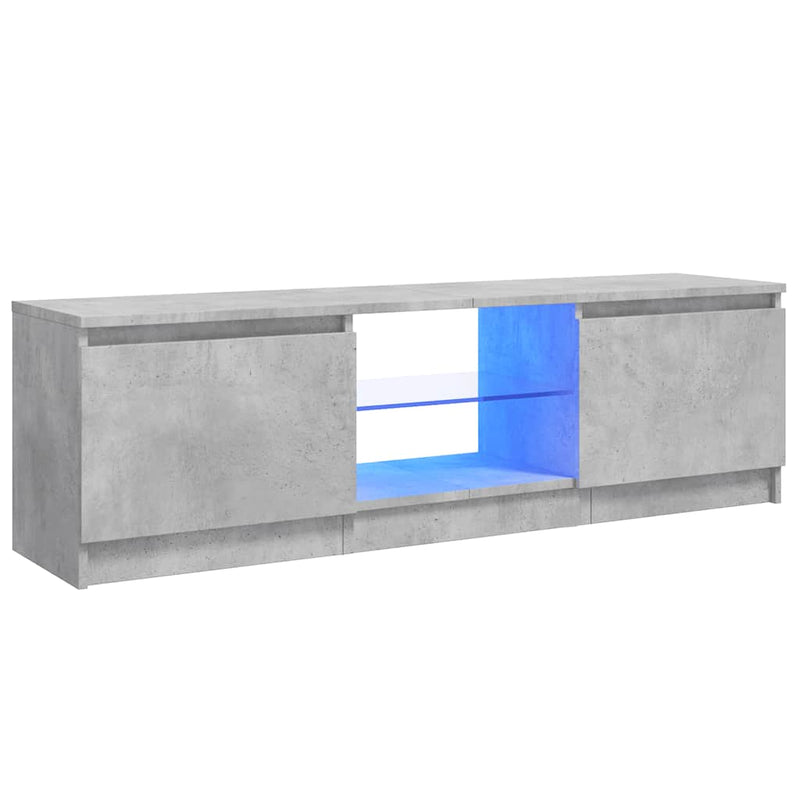 Betoninharmaa tv-taso led-valoilla Dondos 120x30x35,5cm