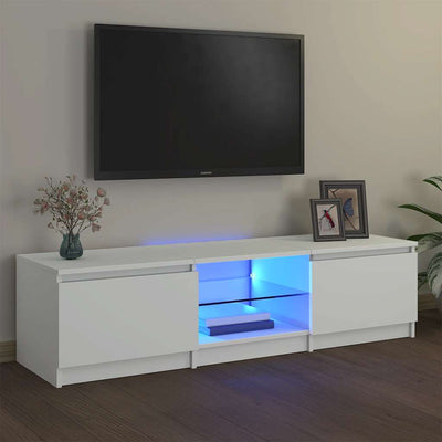 Valkoinen tv-taso led-valoilla Dondos 140x40x35,5cm