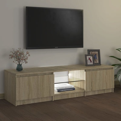 TV-taso LED-valoilla Sonoma-tammi 140x40x35,5 cm