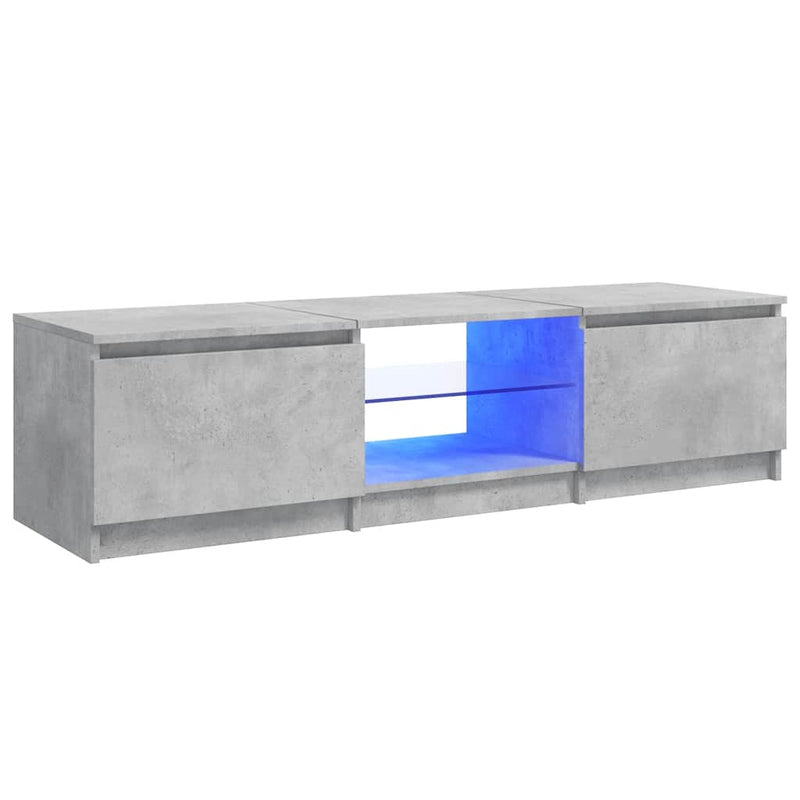 Betoninharmaa tv-taso led-valoilla Dondos 140x40x35,5cm
