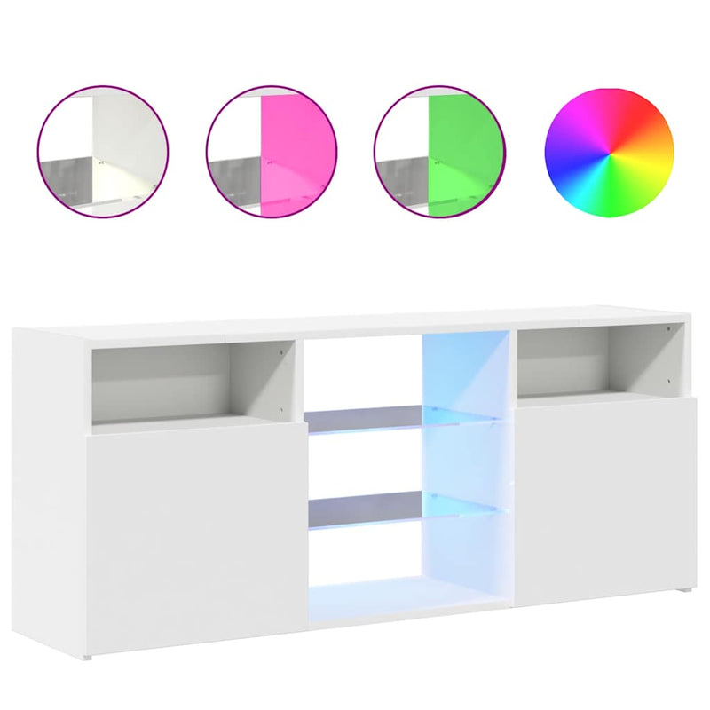 Valkoinen tv-taso led-valoilla Zornia 120x30x50cm