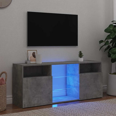 Betoninharmaa tv-taso led-valoilla Zornia 120x30x50cm
