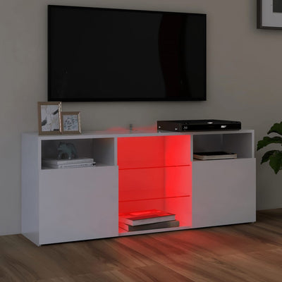 TV-taso LED-valoilla korkeakiilto valkoinen 120x30x50 cm