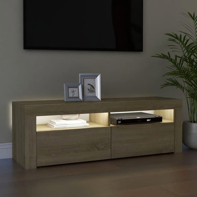 TV-taso LED-valoilla Sonoma-tammi 120x35x40 cm