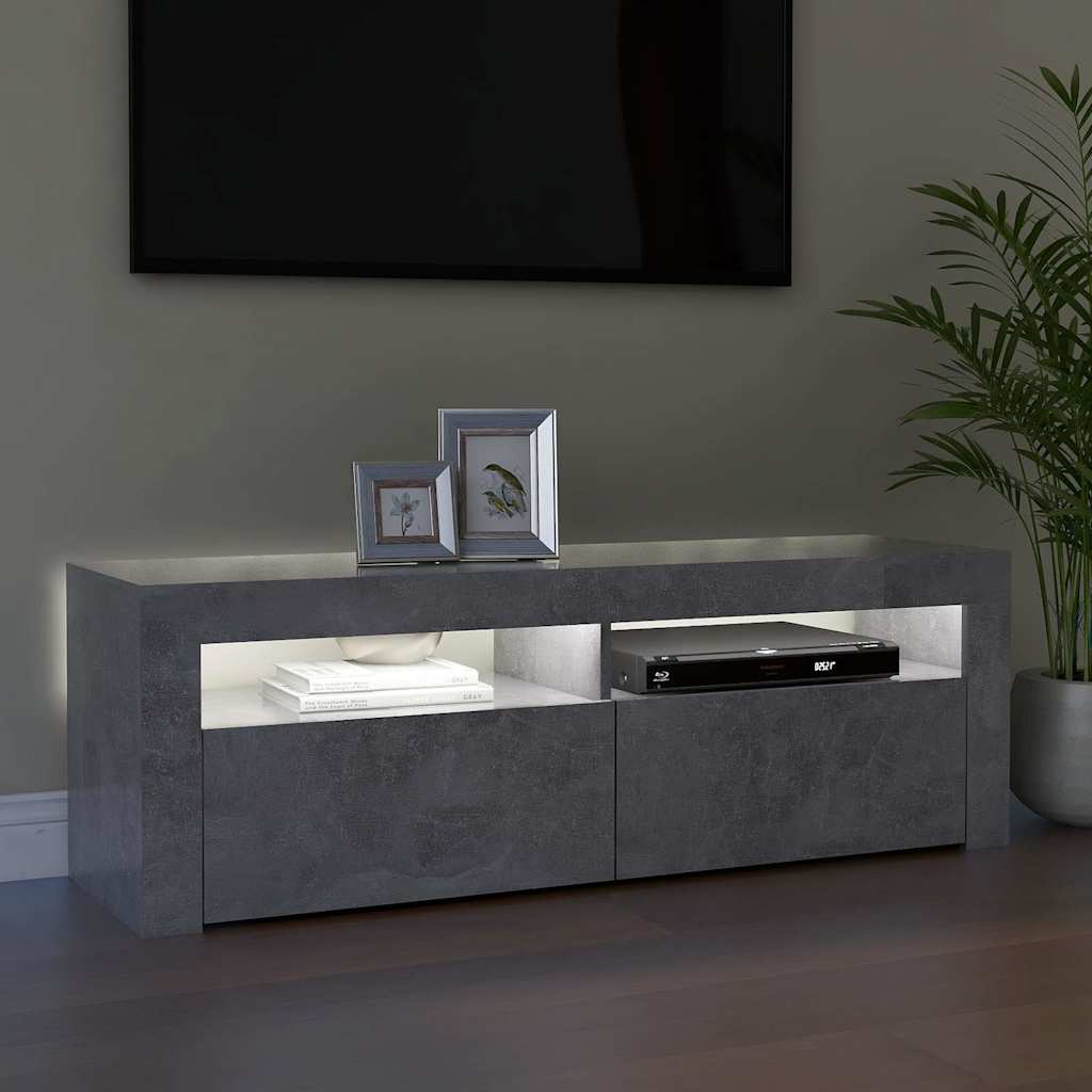 Betoninharmaa tv-taso led-valoilla Nunut 120x35x40cm