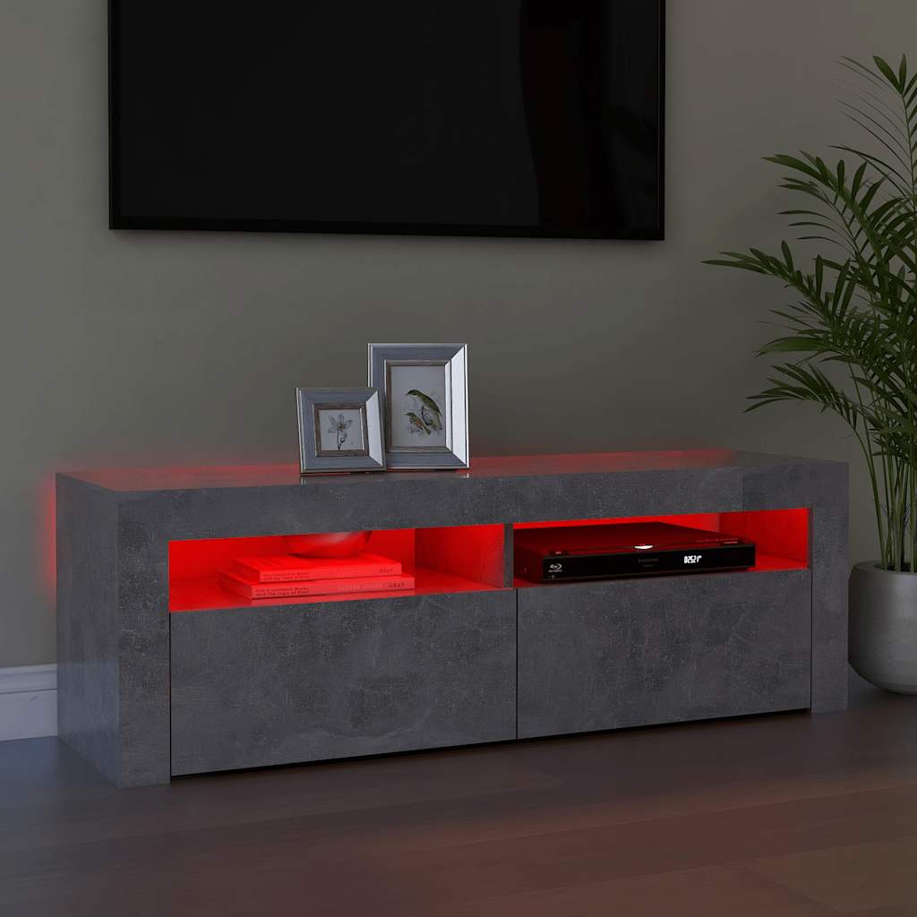 Betoninharmaa tv-taso led-valoilla Nunut 120x35x40cm