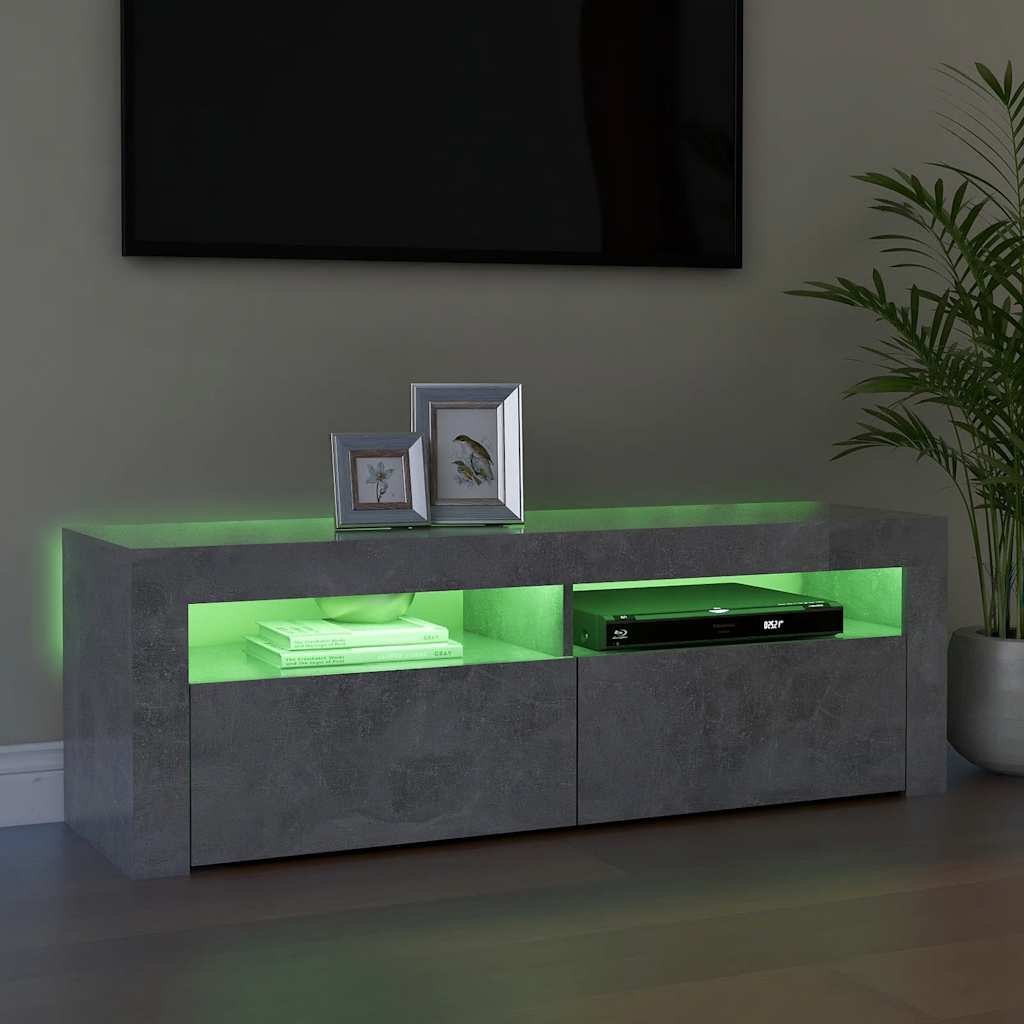 Betoninharmaa tv-taso led-valoilla Nunut 120x35x40cm