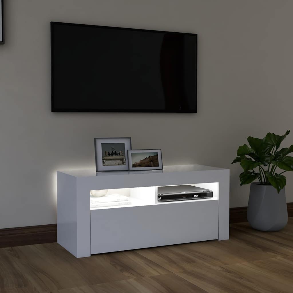 Valkoinen Sanaa tv-taso led-valoilla 90x35x40cm