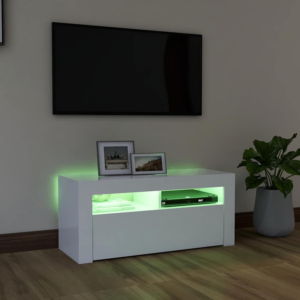 Valkoinen Sanaa tv-taso led-valoilla 90x35x40cm