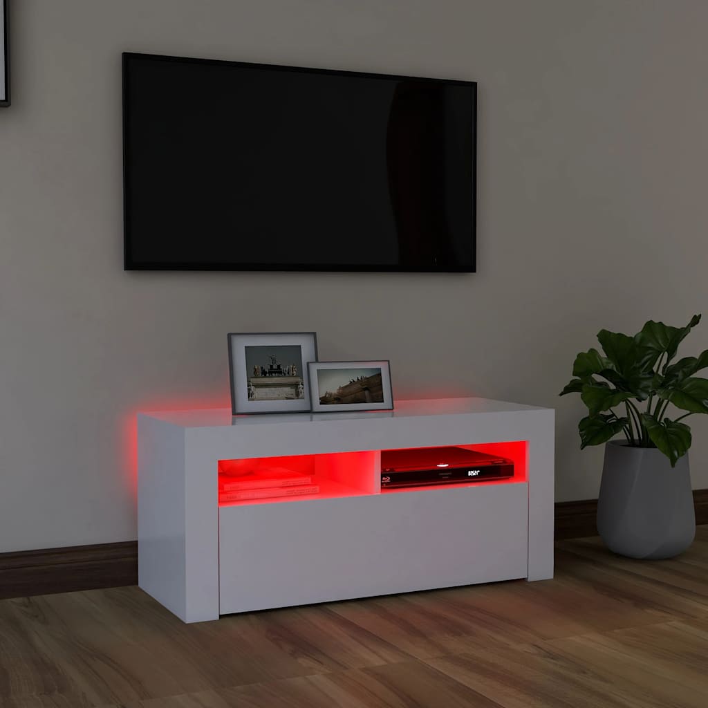 Valkoinen Sanaa tv-taso led-valoilla 90x35x40cm