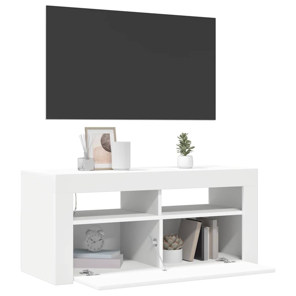 Valkoinen Sanaa tv-taso led-valoilla 90x35x40cm