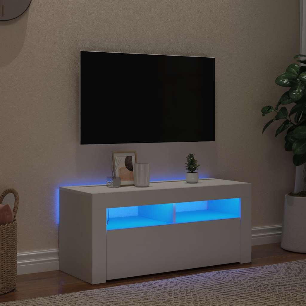 Valkoinen Sanaa tv-taso led-valoilla 90x35x40cm