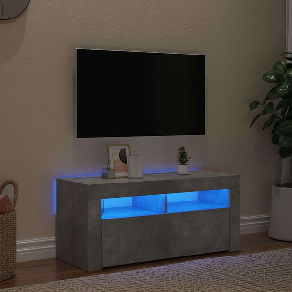 TV-taso LED-valoilla betoninharmaa 90x35x40 cm