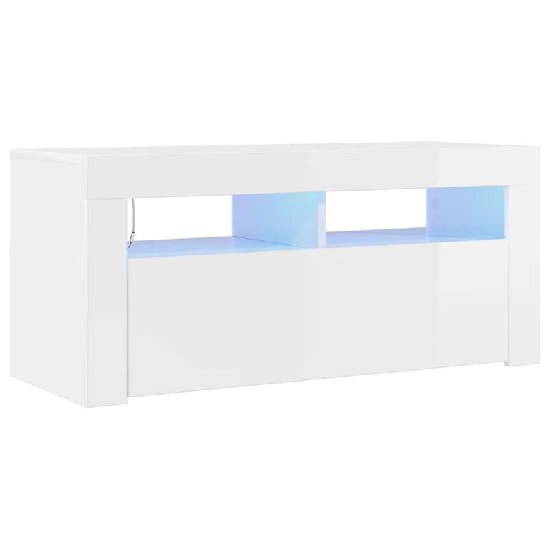 Sanaa valkoinen tv-taso led-valoilla 90x35x40cm