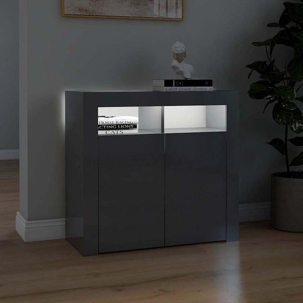 Senkki LED-valoilla korkeakiilto harmaa 80x35x75 cm