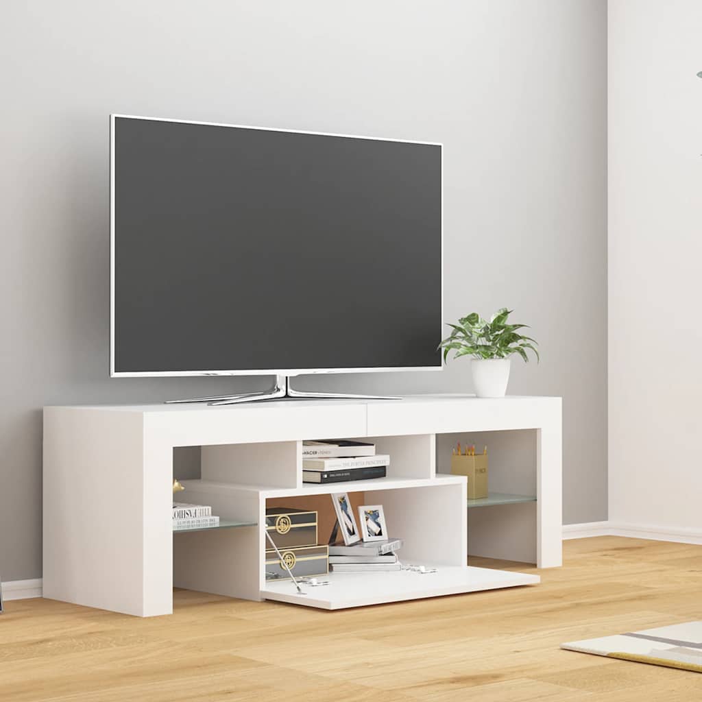 Valkoinen tv-taso led-valoilla Lupeanu 120x35x40cm