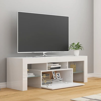 TV-taso LED-valoilla korkeakiilto valkoinen 120x35x40 cm