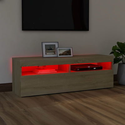 TV-taso LED-valoilla Sonoma-tammi 120x35x40 cm