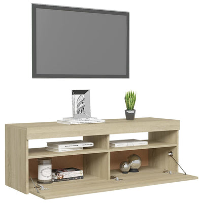 TV-taso LED-valoilla Sonoma-tammi 120x35x40 cm