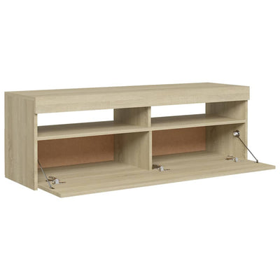 TV-taso LED-valoilla Sonoma-tammi 120x35x40 cm