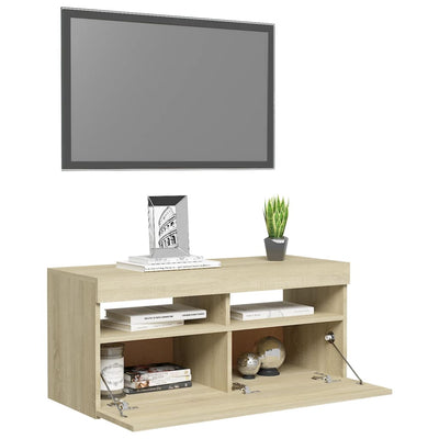 TV-taso LED-valoilla Sonoma-tammi 90x35x40 cm
