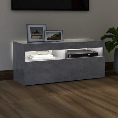 TV-taso LED-valoilla betoninharmaa 90x35x40 cm