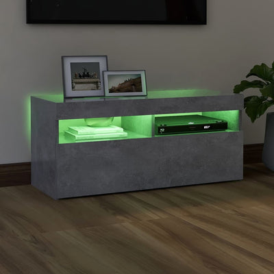 TV-taso LED-valoilla betoninharmaa 90x35x40 cm