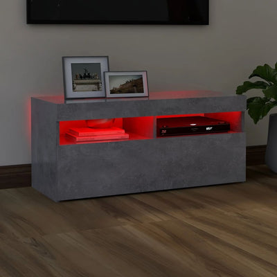 TV-taso LED-valoilla betoninharmaa 90x35x40 cm