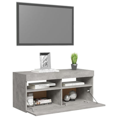 TV-taso LED-valoilla betoninharmaa 90x35x40 cm