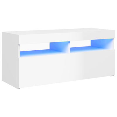 TV-taso LED-valoilla korkeakiilto valkoinen 90x35x40 cm