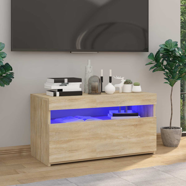 TV-taso LED-valoilla Sonoma-tammi 75x35x40 cm