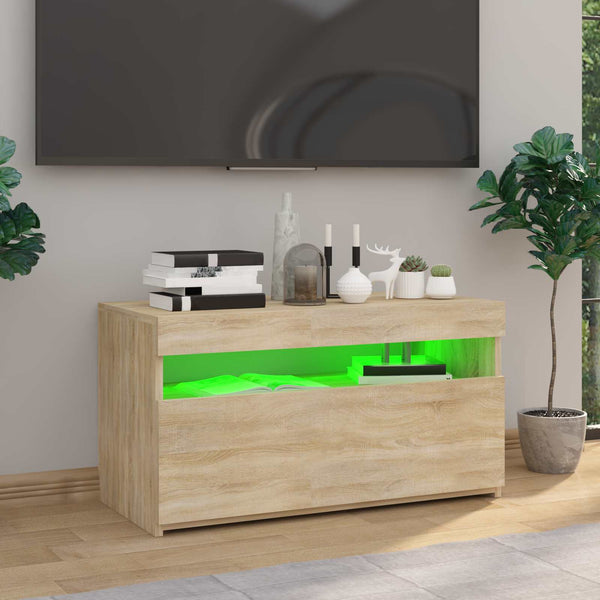 TV-taso LED-valoilla Sonoma-tammi 75x35x40 cm