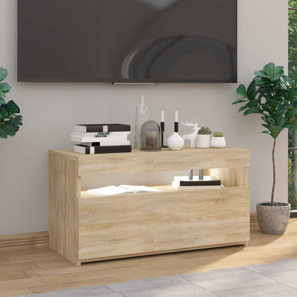 TV-taso LED-valoilla Sonoma-tammi 75x35x40 cm