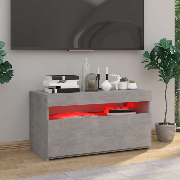 TV-taso LED-valoilla betoninharmaa 75x35x40 cm