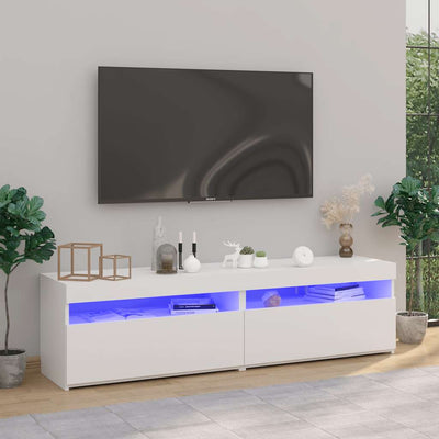 Valkoinen tv-tasot Noela 75x35x40cm (2 kpl led-valoilla korkeakiilto)