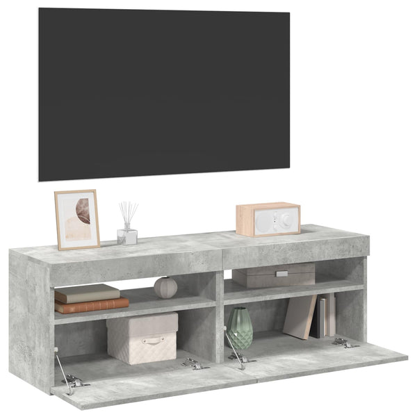 TV-tasot LED-valoilla 2 kpl betoninharmaa 60x35x40 cm