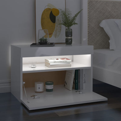 TV-tasot LED-valoilla 2 kpl korkeakiilto valkoinen 60x35x40 cm