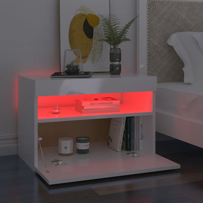 TV-tasot LED-valoilla 2 kpl korkeakiilto valkoinen 60x35x40 cm