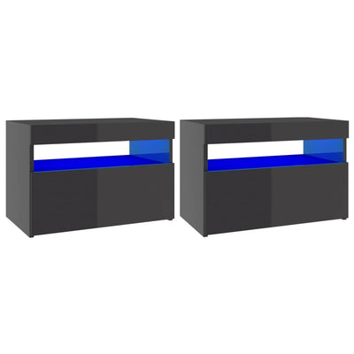 TV-tasot LED-valoilla 2 kpl korkeakiilto harmaa 60x35x40 cm