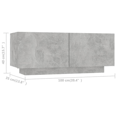 TV-taso betoninharmaa 100x35x40 cm tekninen puu