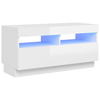 TV-taso LED-valoilla korkeakiilto valkoinen 80x35x40 cm
