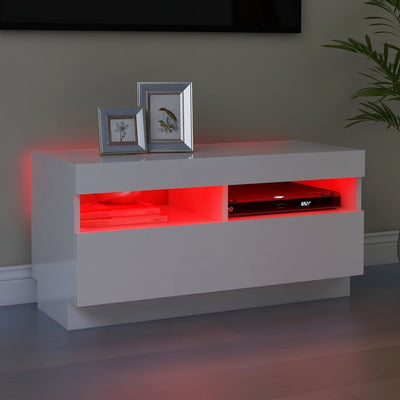 TV-taso LED-valoilla korkeakiilto valkoinen 80x35x40 cm