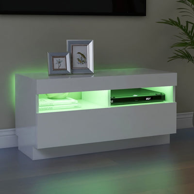 TV-taso LED-valoilla korkeakiilto valkoinen 80x35x40 cm