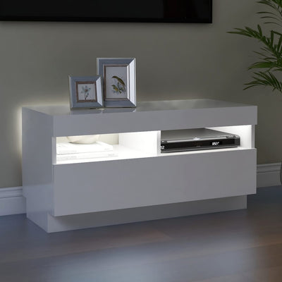 TV-taso LED-valoilla korkeakiilto valkoinen 80x35x40 cm