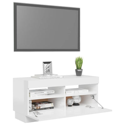 TV-taso LED-valoilla korkeakiilto valkoinen 80x35x40 cm